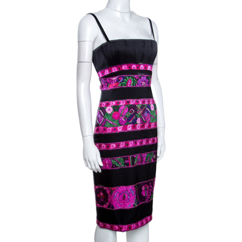 

Roberto Cavalli Black Floral Print Silk Pleated Bustier Dress