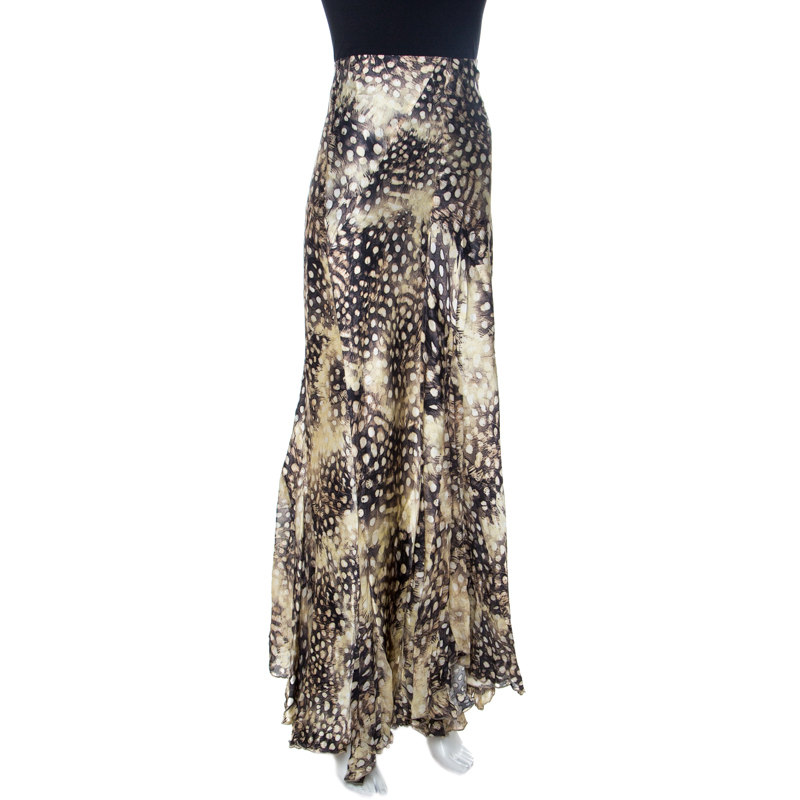 

Roberto Cavalli Multicolor Animal Print Silk Godet Maxi Skirt