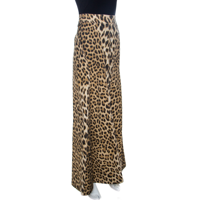 

Roberto Cavalli Brown Leopard Print Cotton Maxi Skirt