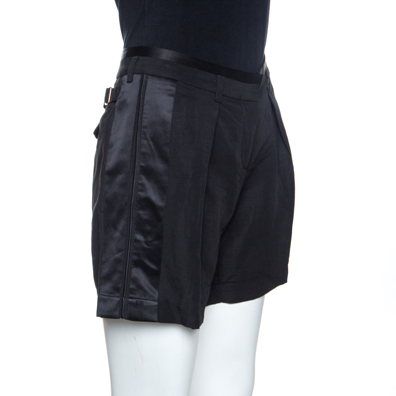 

Roberto Cavalli Black Linen Blend Silk Trim Shorts