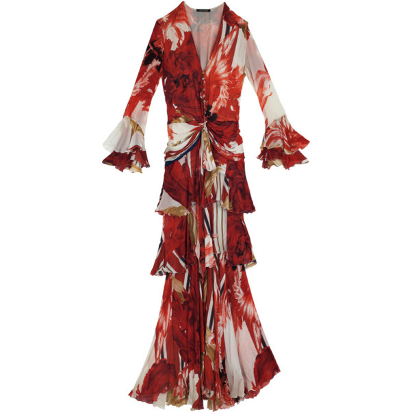 Roberto Cavalli Tiered Floral Gown S