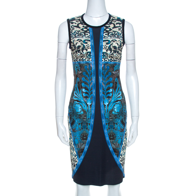 Pre Owned Roberto Cavalli Multicolor Jersey Damask Print Dress M 