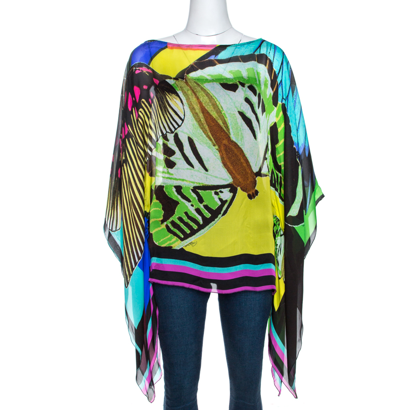 Pre Owned Roberto Cavalli Multicolor Printed Silk Kaftan L