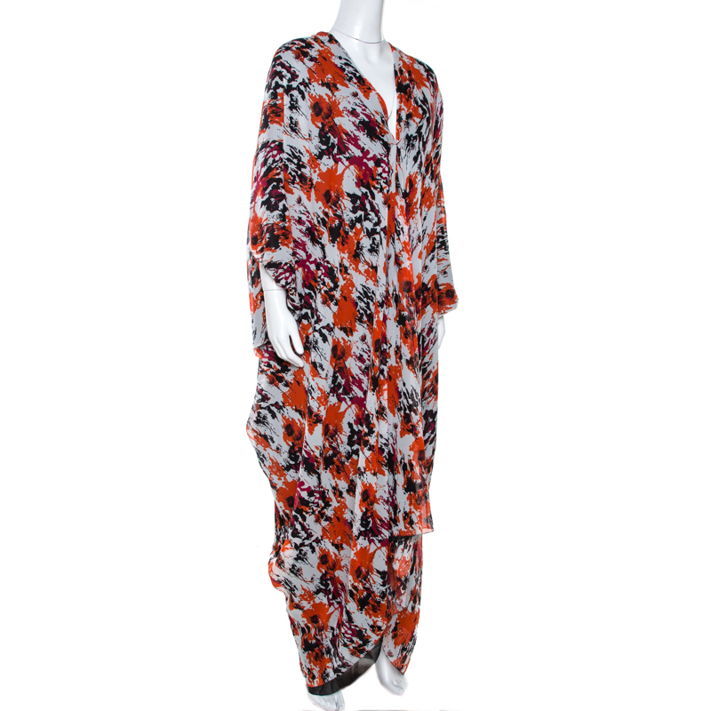 

Roberto Cavalli Multicolor Printed Silk Cutout Detail Kaftan