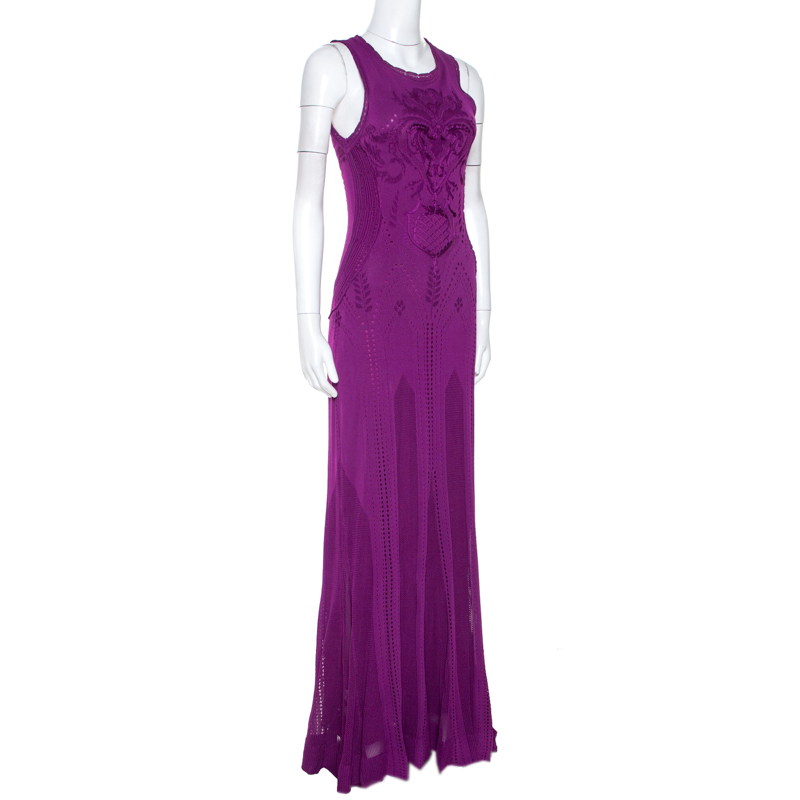 

Roberto Cavalli Fuschia Crochet Knit Sleeveless Maxi Dress, Purple