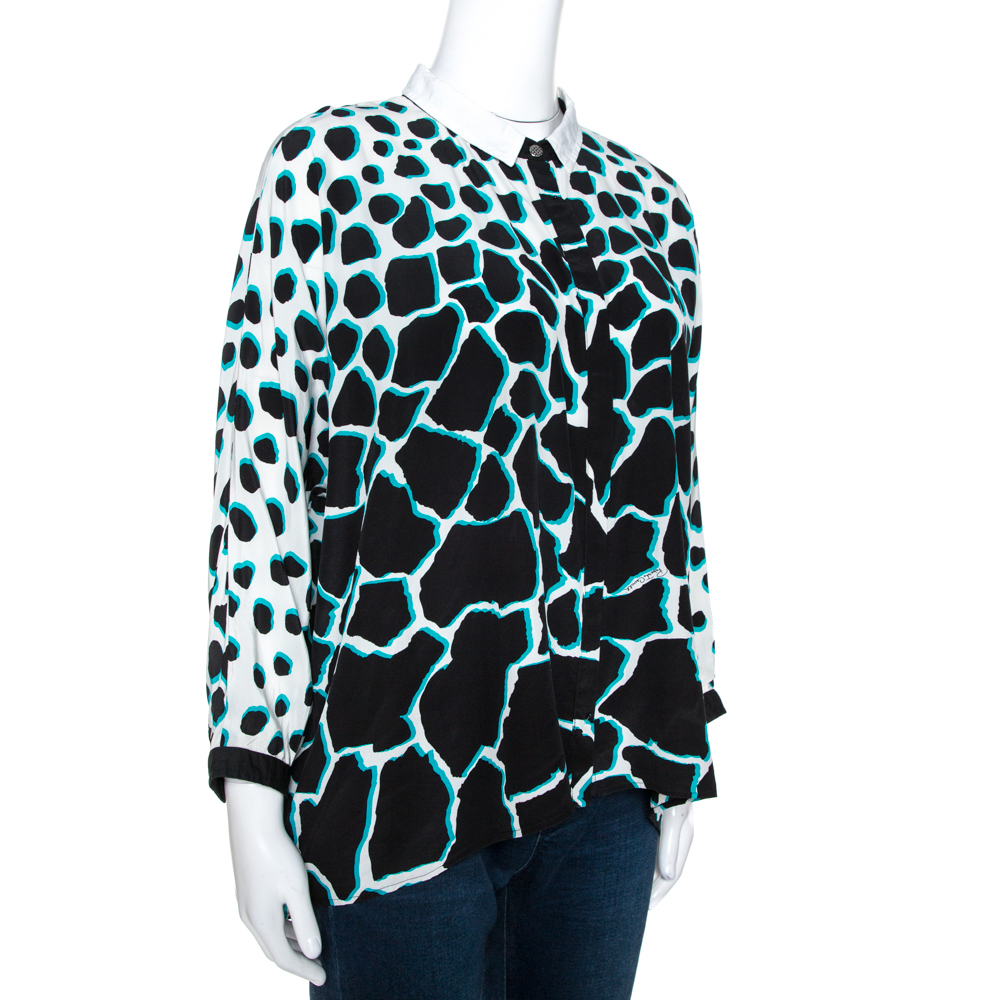 

Roberto Cavalli Black Animal Print Silk Dolman Sleeve Shirt