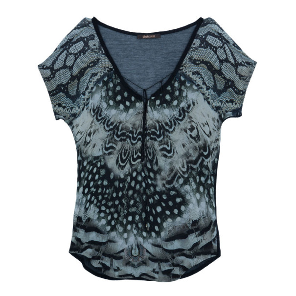 Pre Owned Roberto Cavalli Monochrome Printed Top L