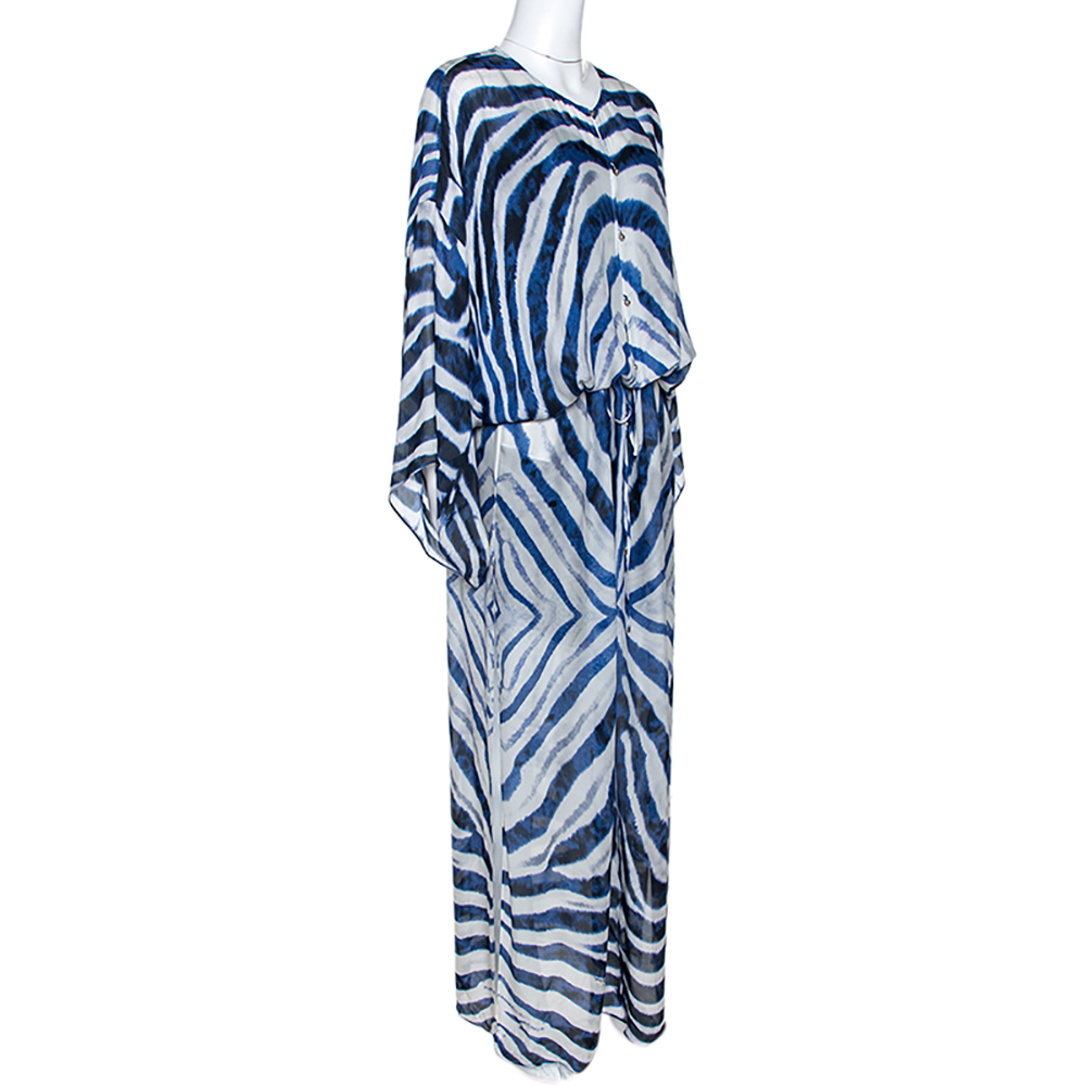 

Roberto Cavalli Blue & White Zebra Print Silk Kaftan Dress