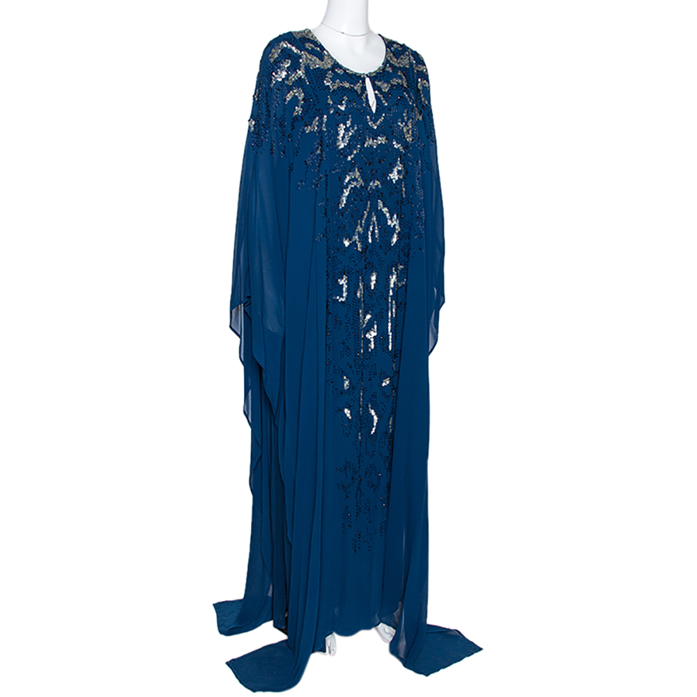 

Roberto Cavalli Peacock Blue Silk Embellished Kaftan Dress