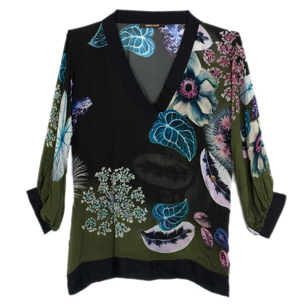مملوكة مسبقًا Roberto Cavalli Floral Print Silk Blouse L