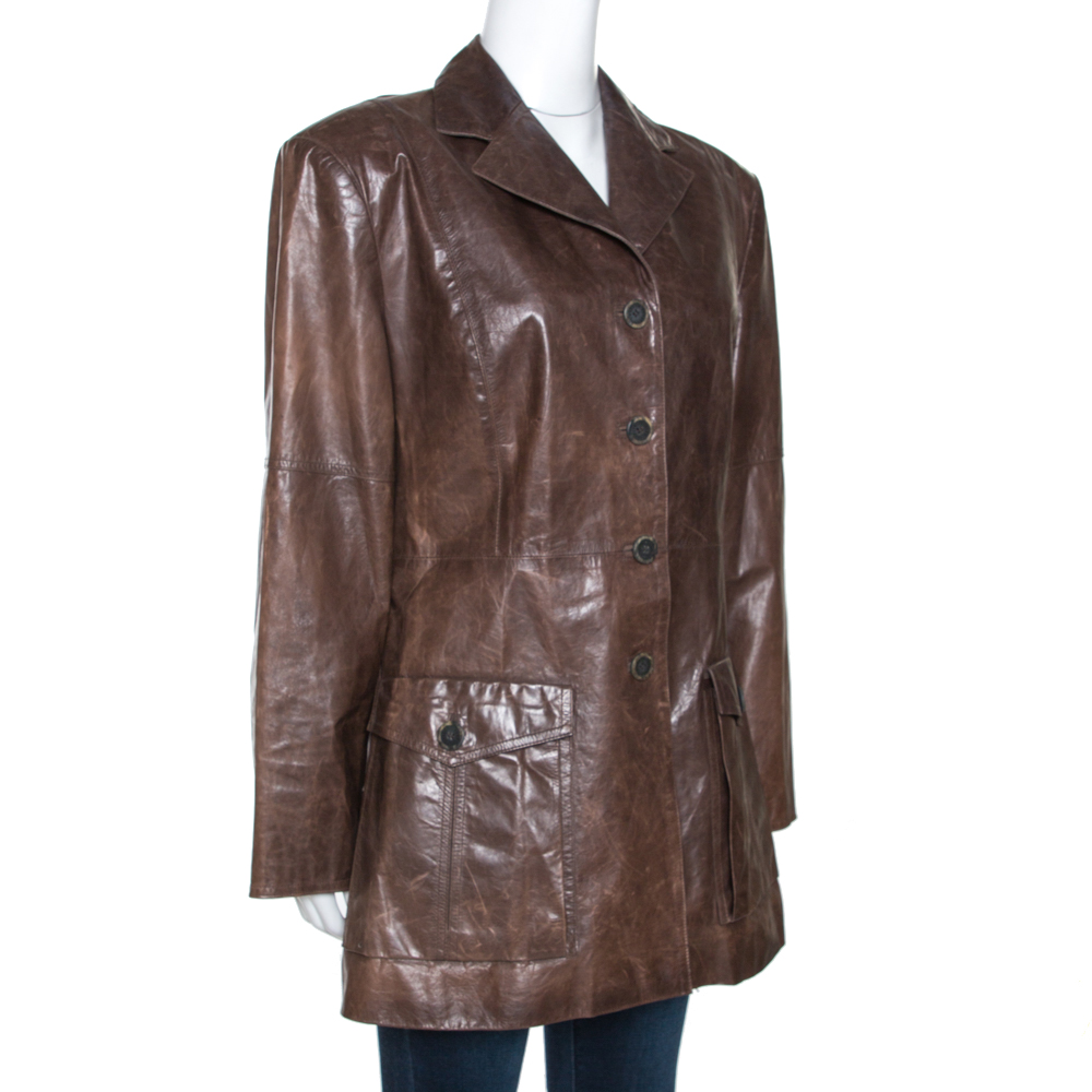 

Roberto Cavalli Vintage Brown Coated Nappa Leather Jacket