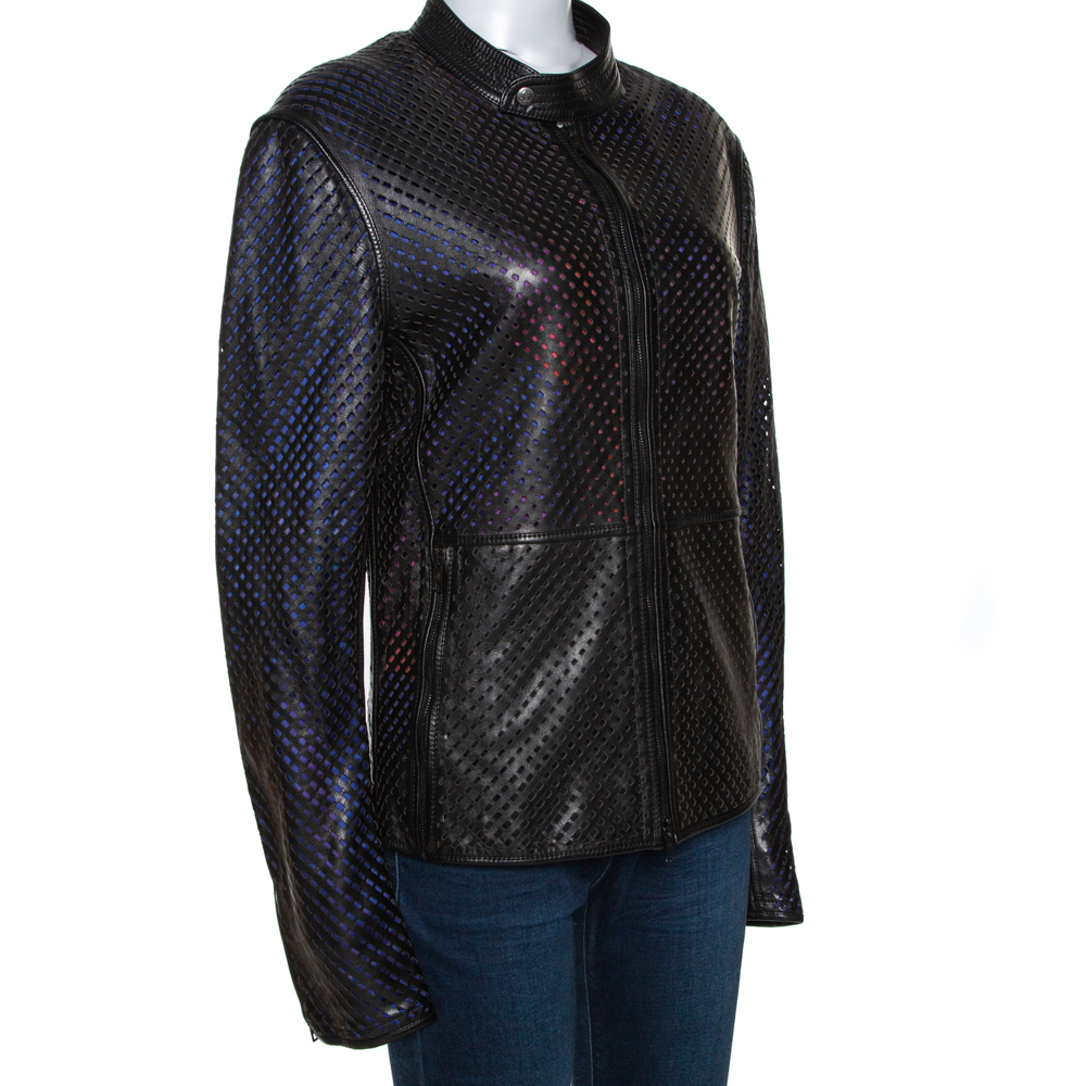 

Roberto Cavalli Black Laser Cut Leather Jacket