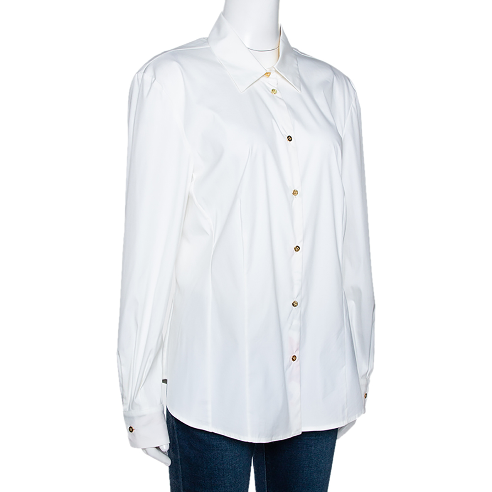 

Roberto Cavalli Cream Stretch Cotton Contrast Floral Trim Shirt