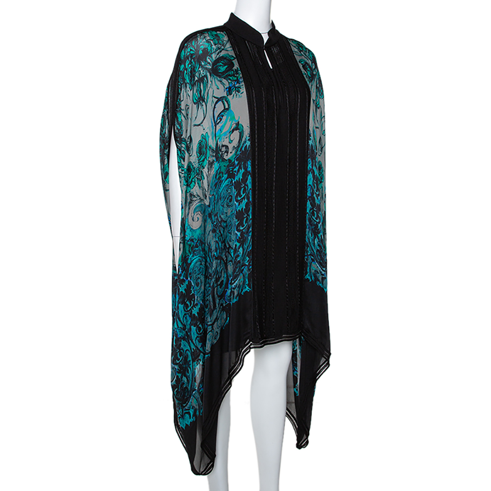 

Roberto Cavalli Teal Silk & Knit Trim Kaftan Dress, Green