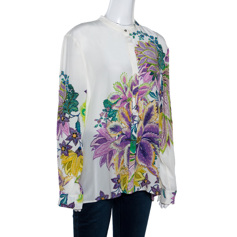 

Roberto Cavalli Off White Floral Print Silk Long Sleeve Shirt, Cream