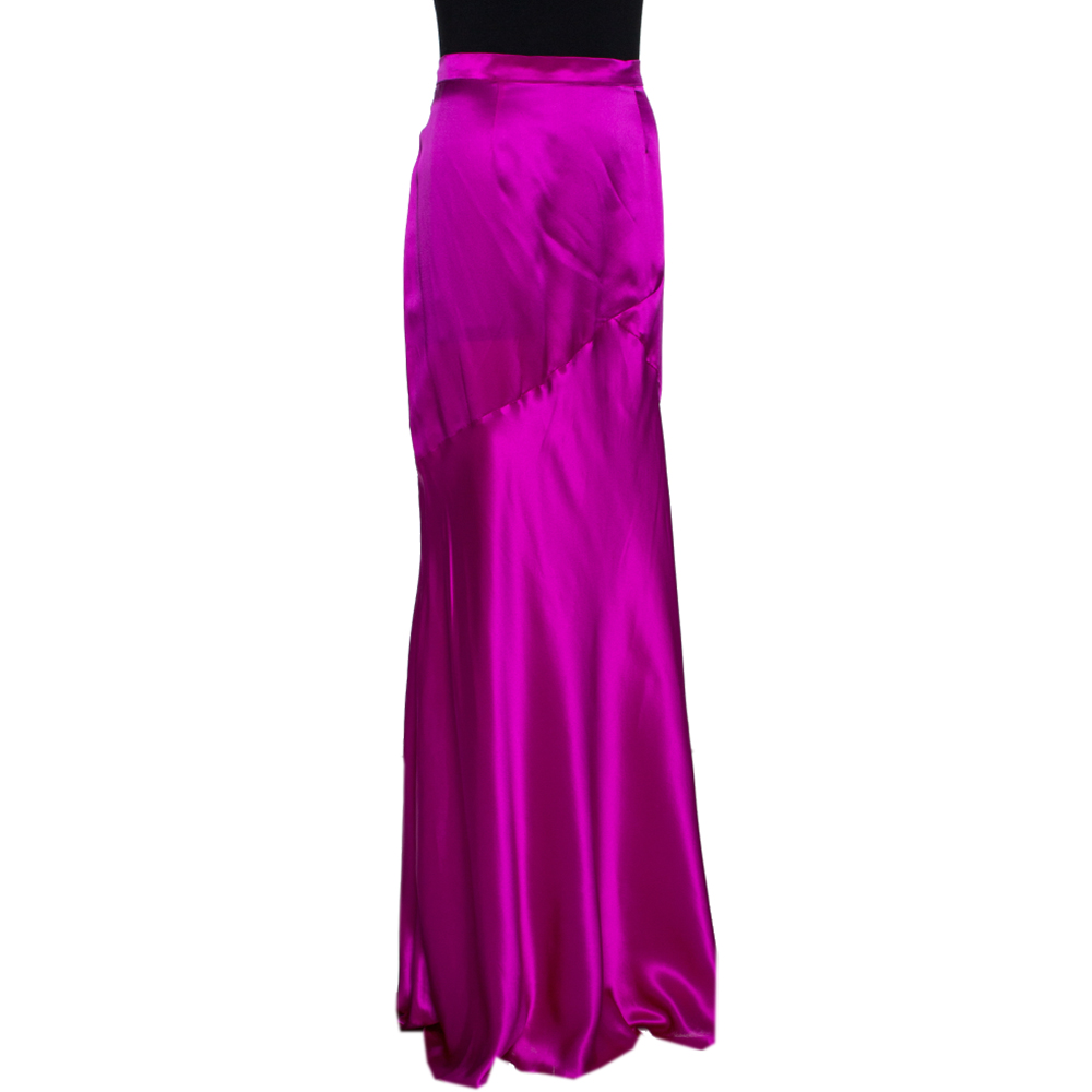 

Roberto Cavalli Fuschia Pink Satin Silk Flared Maxi Skirt