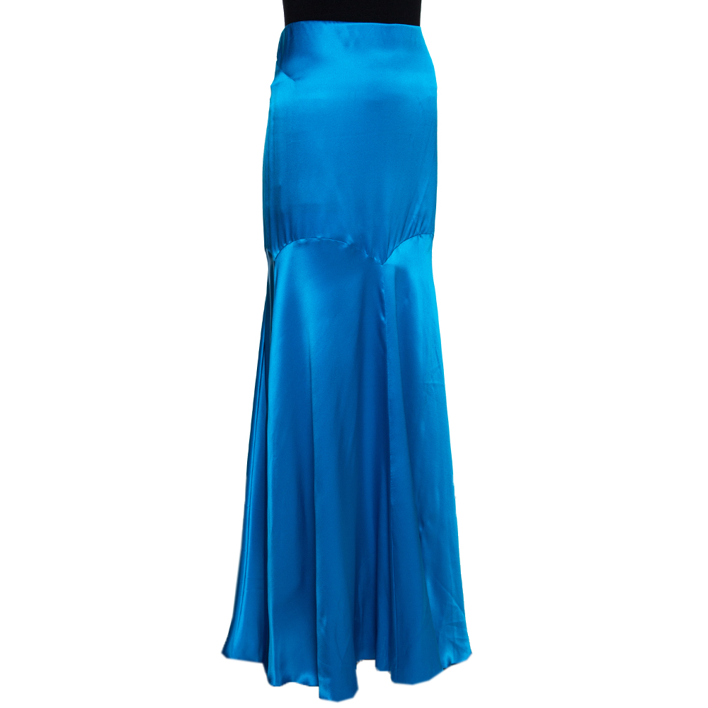 

Roberto Cavalli Blue Silk Satin Flared Maxi Skirt