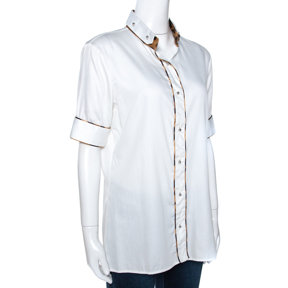 

Roberto Cavalli White Cotton Contrast Detail Button Front Shirt