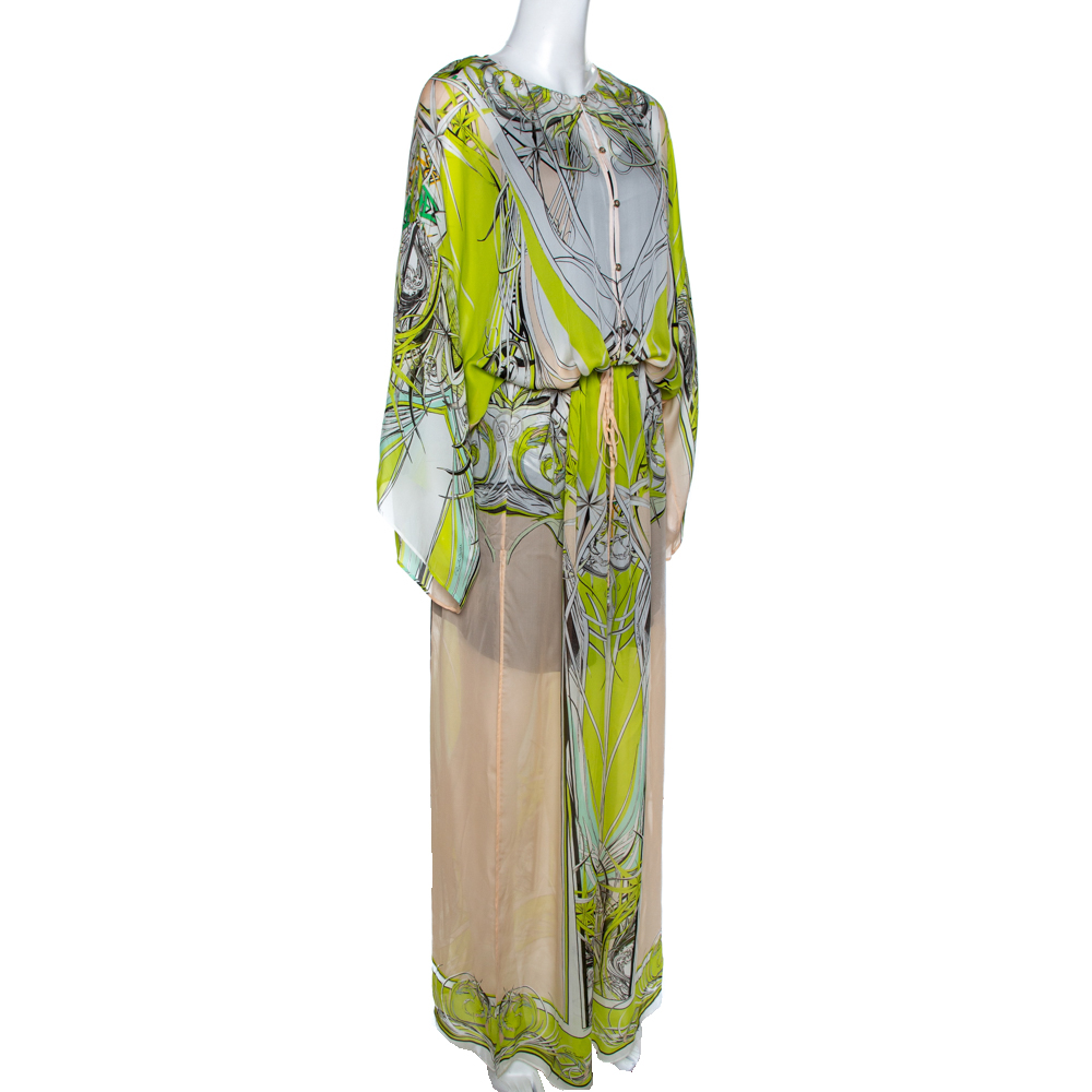 

Roberto Cavalli Multicolor Printed Silk Maxi Cover Up Kaftan