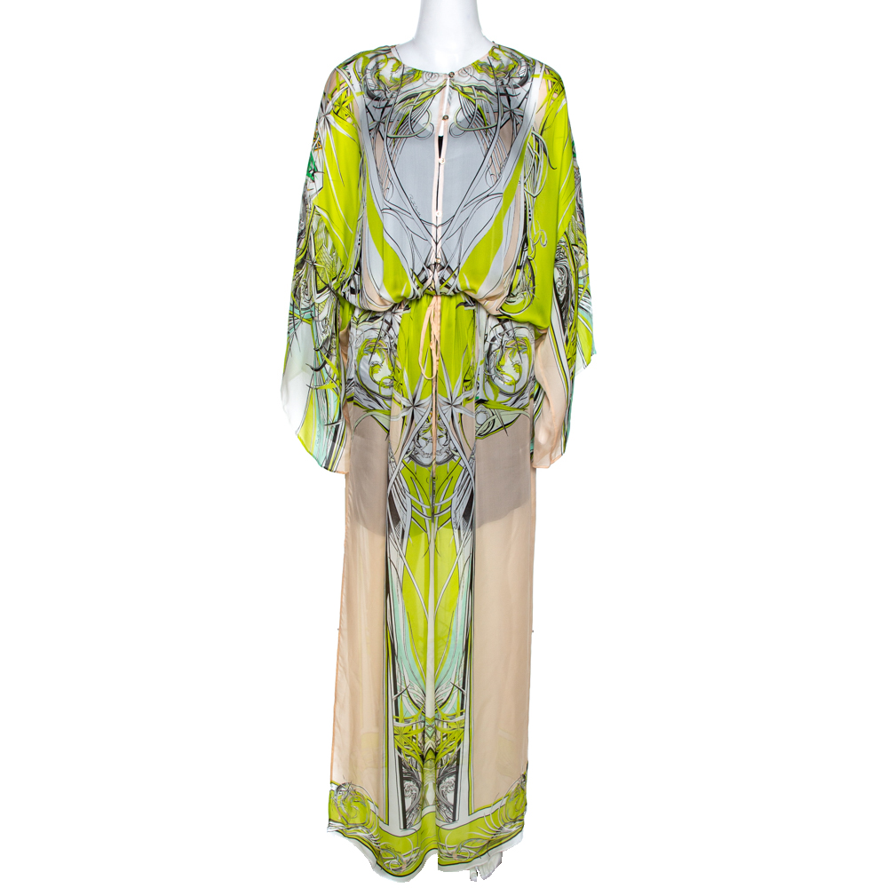 Pre Owned Roberto Cavalli Multicolor Printed Silk Maxi Cover Up Kaftan M