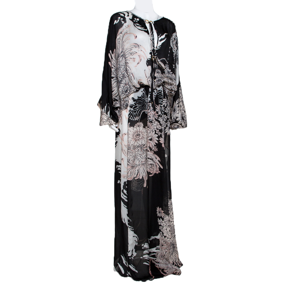 

Roberto Cavalli Black Floral Print Silk Oversized Maxi Kaftan