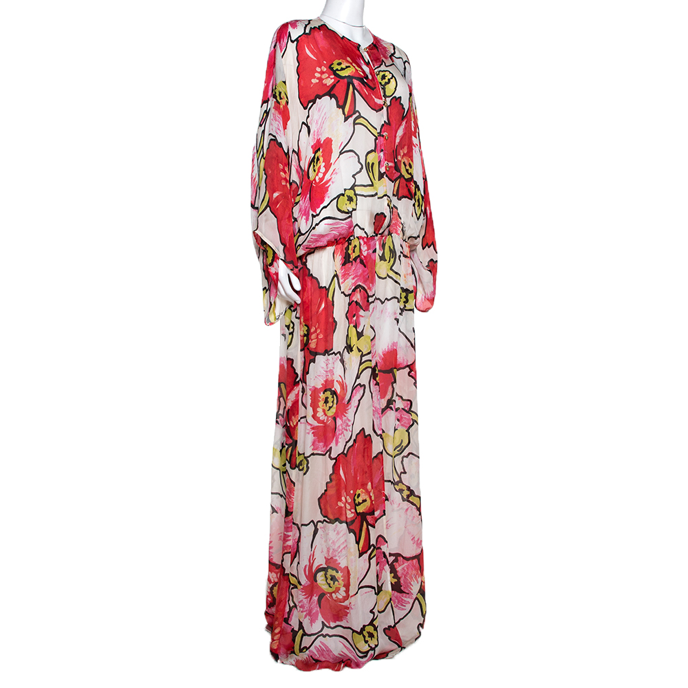 

Roberto Cavalli Red Floral Print Silk Maxi Dress