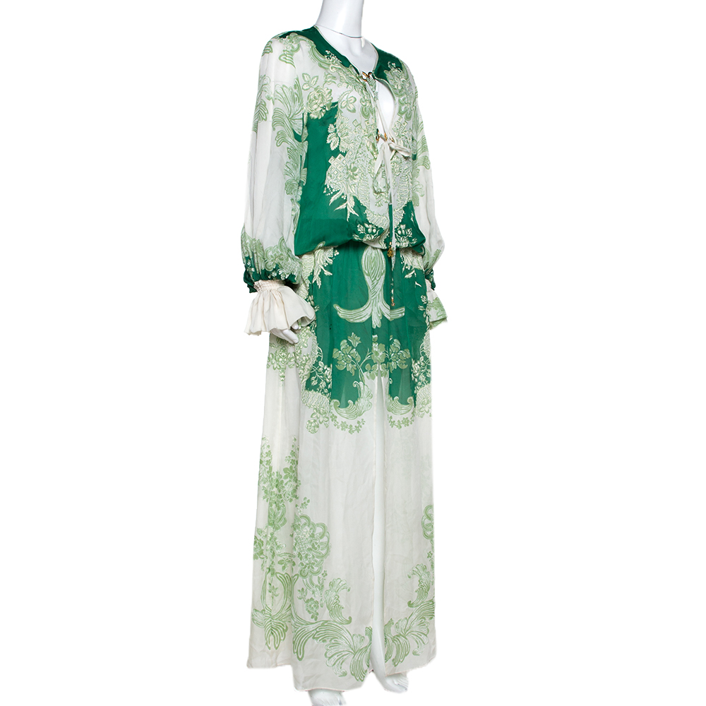 

Roberto Cavalli Green Floral Print Silk Maxi Dress
