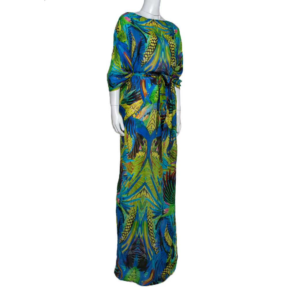 

Roberto Cavalli Multicolor Floral Print Silk Kaftan Dress