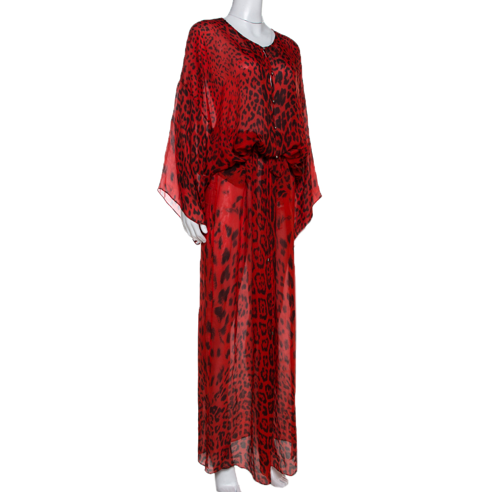 

Roberto Cavalli Red Animal Print Silk Maxi Dress