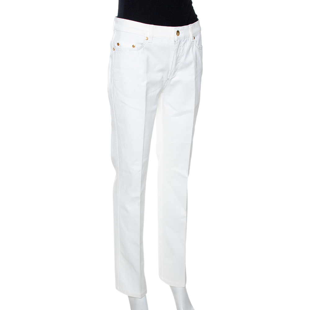 

Roberto Cavalli White Denim Embellished Pocket Detail Jeans
