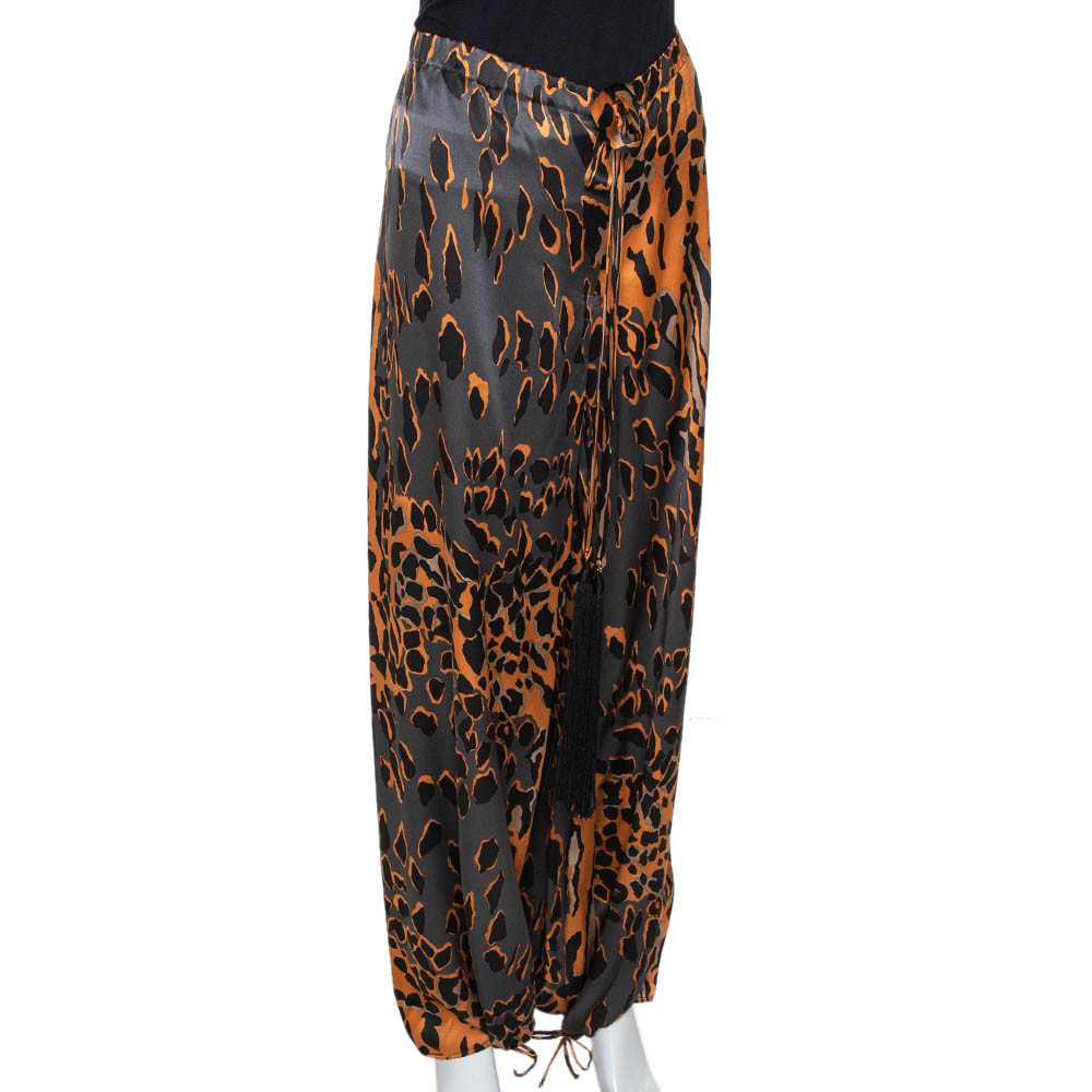 

Roberto Cavalli Orange & Graphite Leopard Printed Silk Pants