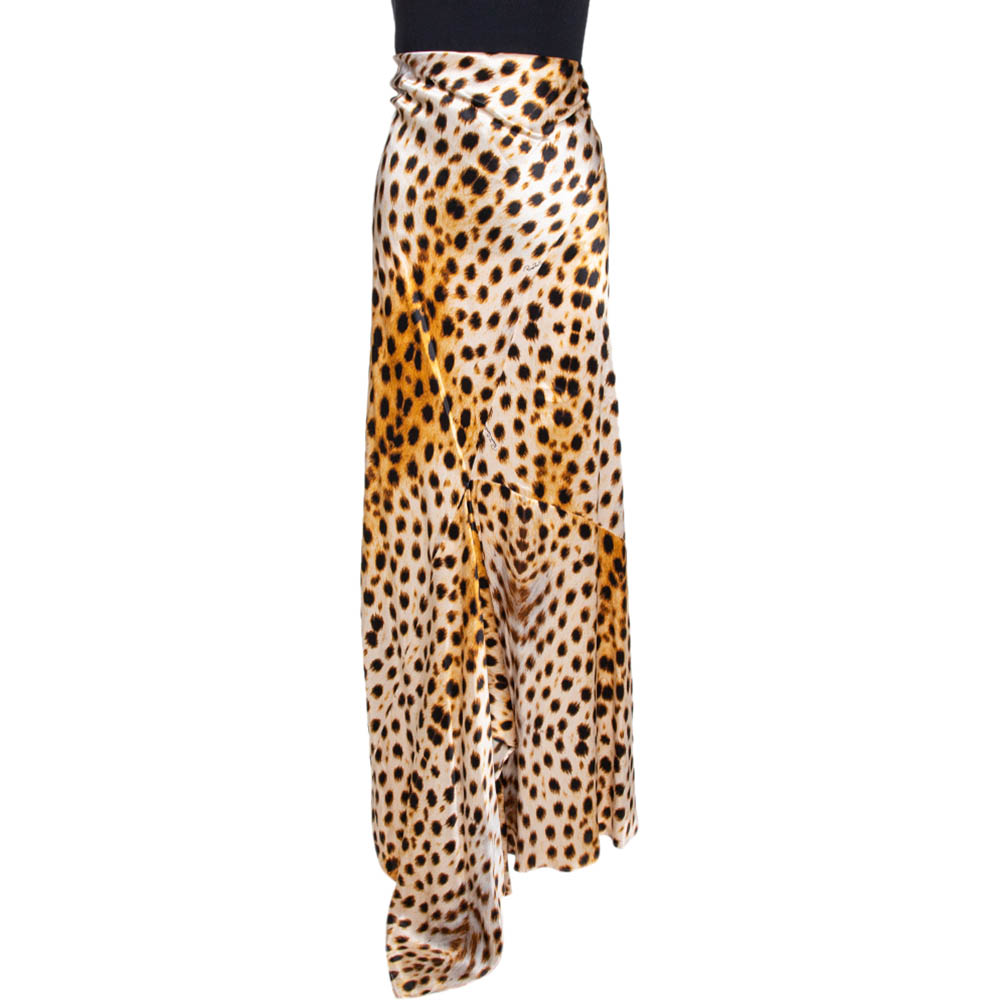 

Roberto Cavalli Beige Satin Leopard Print Maxi Skirt