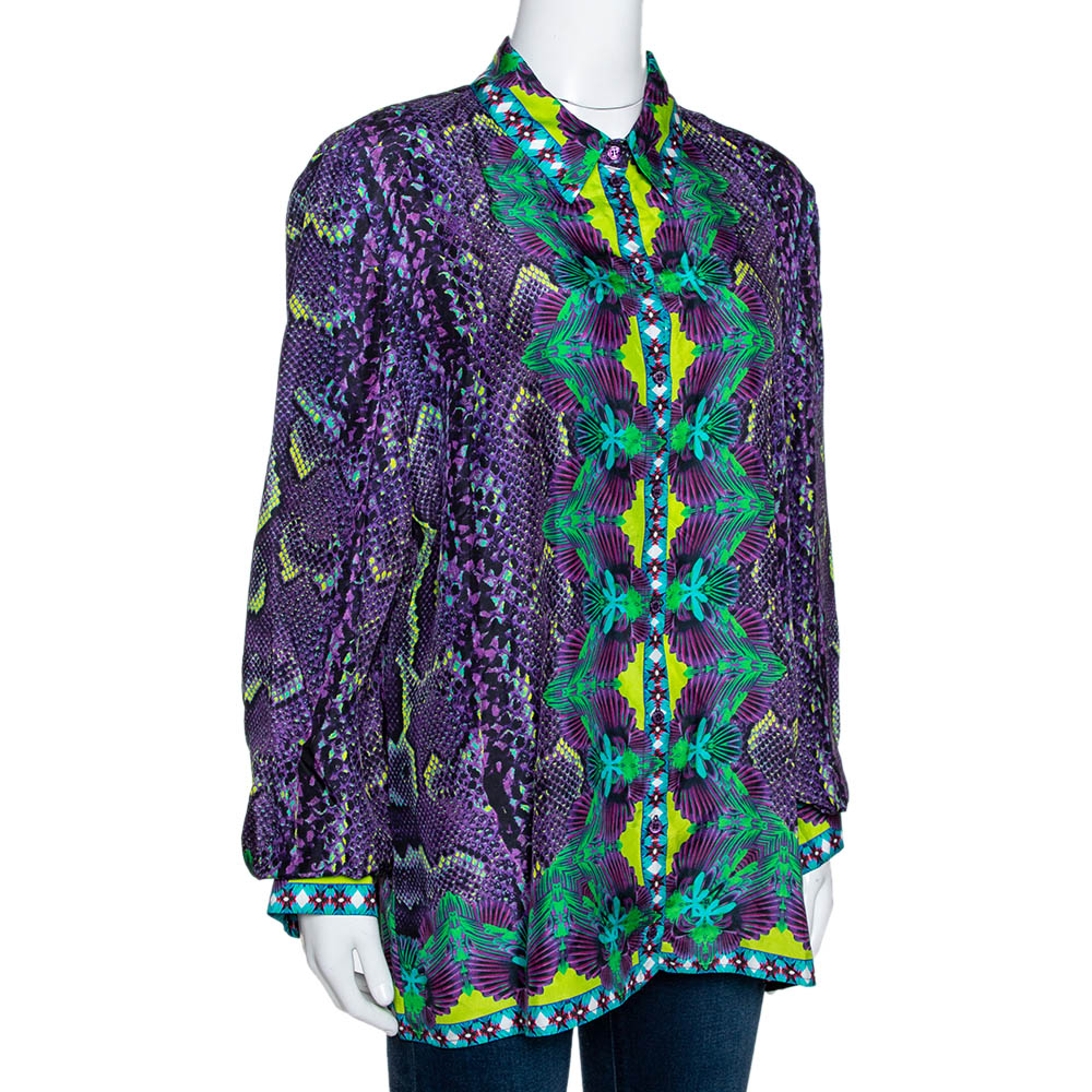 

Roberto Cavalli Purple Snake Print Silk Button Front Shirt