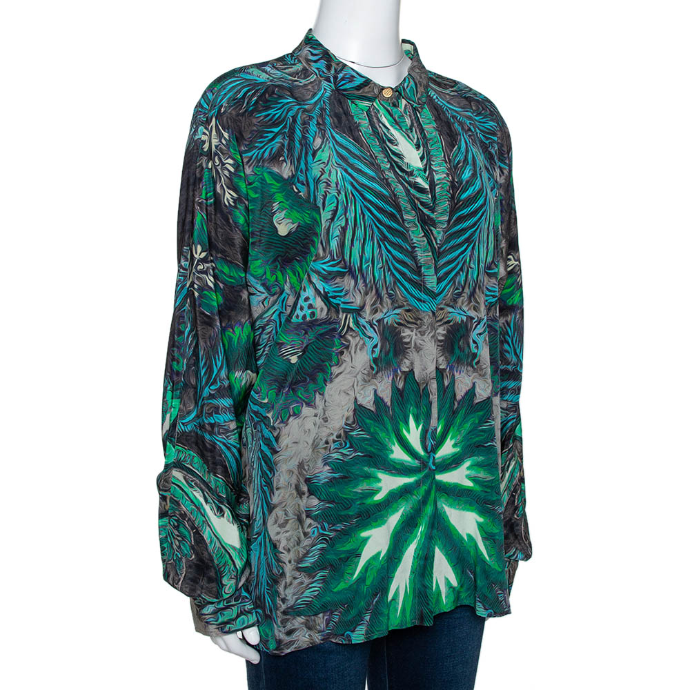 

Roberto Cavalli Green Abstract Print Silk Dolman Sleeve Blouse L