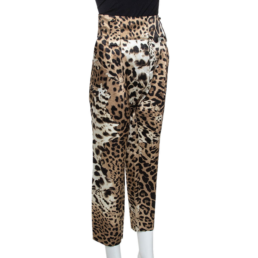 

Roberto Cavalli Brown Leopard Print Silk Satin Pleated Pants