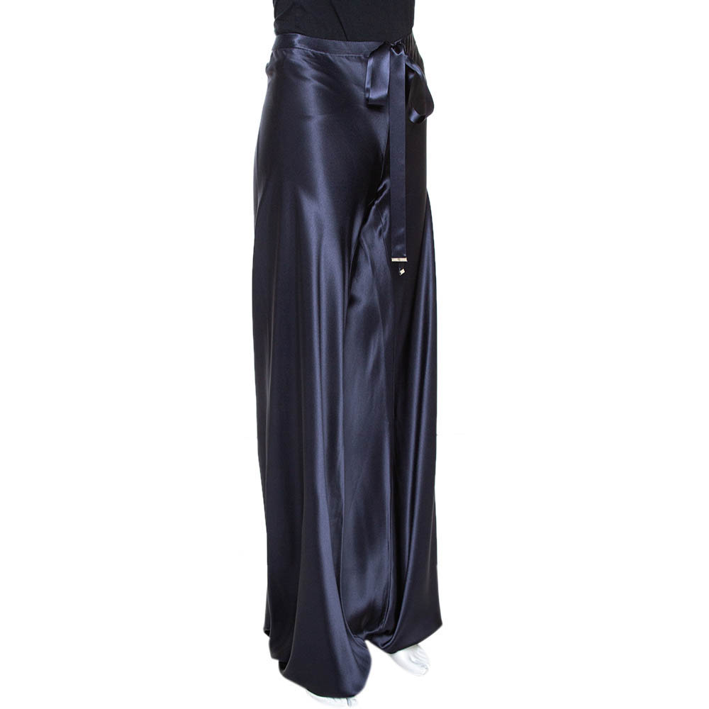 

Roberto Cavalli Navy Blue Silk Satin Wide Leg Pants