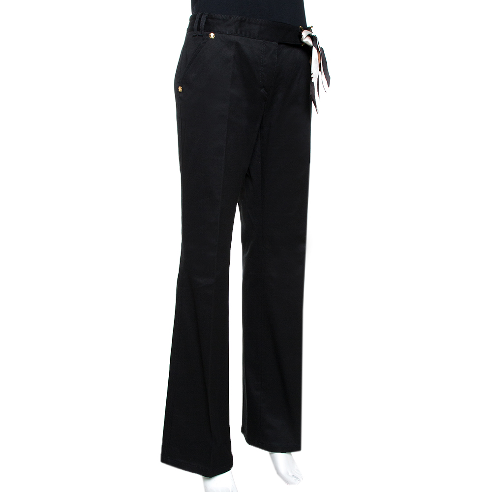 

Roberto Cavalli Black Denim & Silk Waist Trim Flared Jeans