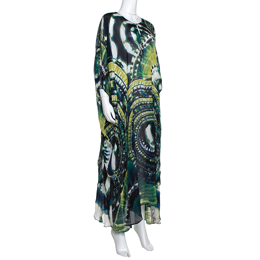 

Roberto Cavalli Multicolor Tie Dye Print Silk Sheer Maxi Kaftan