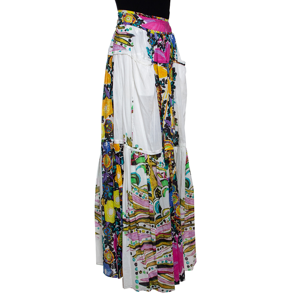 

Roberto Cavalli White Printed Cotton Gathered Maxi Skirt