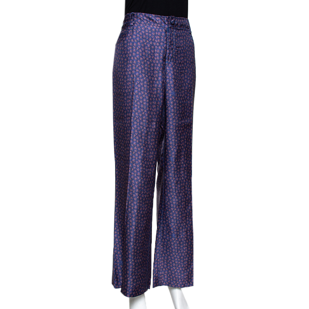 

Roberto Cavalli Blue Floral Print Silk Wide Leg Pants