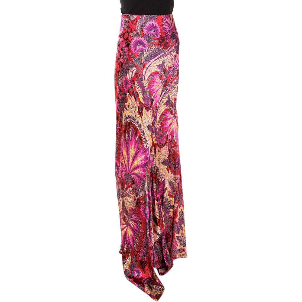 

Roberto Cavalli Pink Abstract Printed Silk Mermaid Maxi Skirt