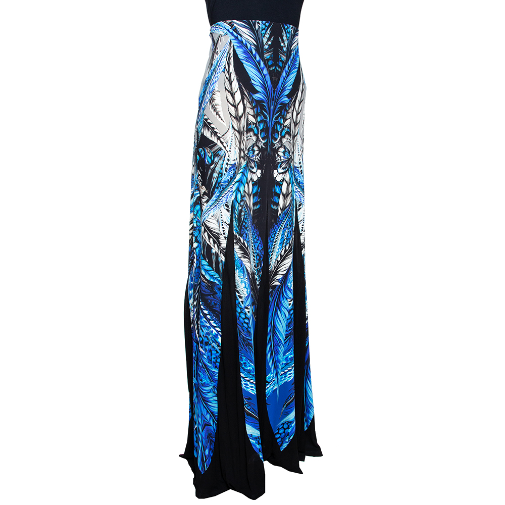 

Roberto Cavalli Multicolor Printed Jersey and Mesh Panelled Maxi Skirt