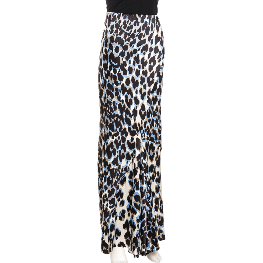 

Roberto Cavalli Blue Leopard Printed Silk Maxi Skirt