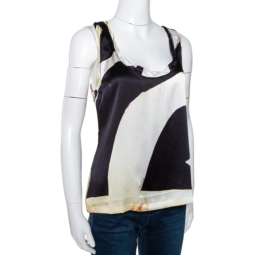 

Roberto Cavalli Multicolor Abstract Printed Silk Sleeveless Top