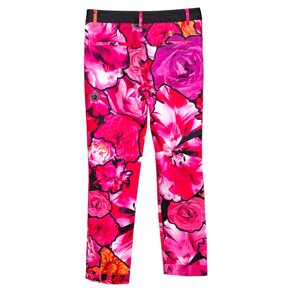 

Roberto Cavalli Pink Floral Print Stretch Cotton Pants