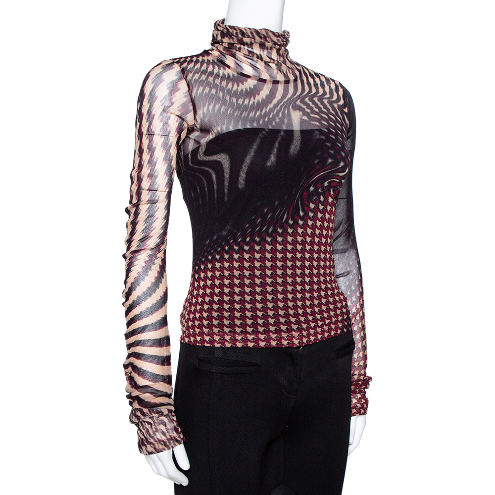 

Roberto Cavalli Black Houndstooth Print Knit Turtle Neck Top