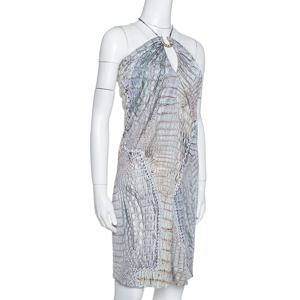 

Roberto Cavalli Sage Animal Printed Jersey Halterneck Mini Dress, Grey