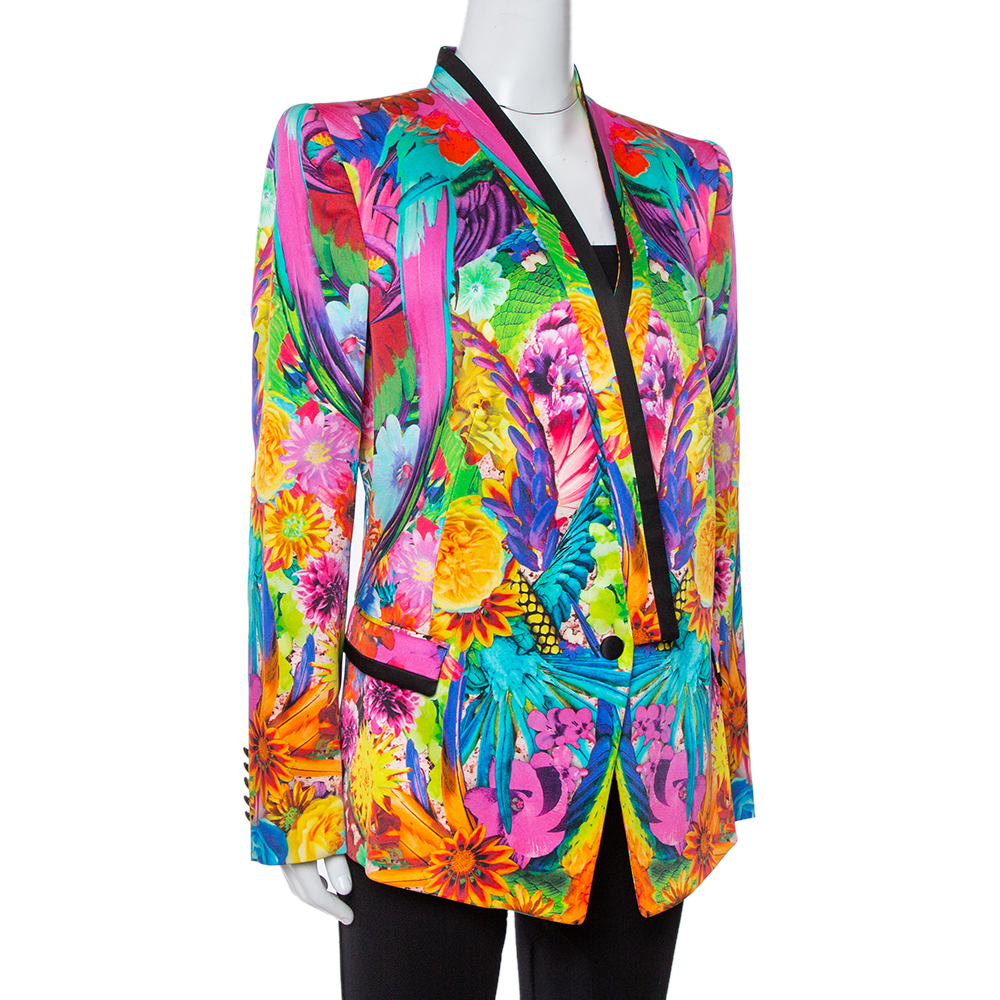 

Roberto Cavalli Multicolor Floral Print Silk Tailored Blazer