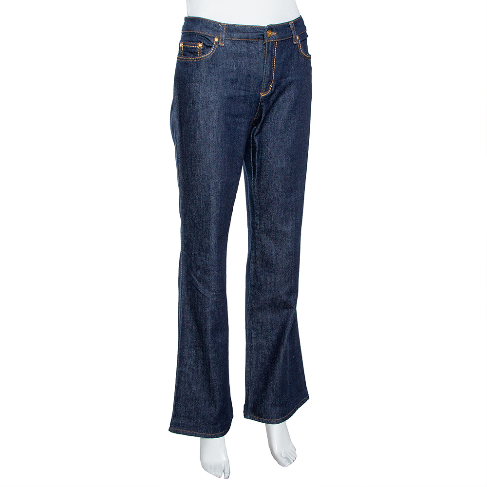 

Roberto Cavalli Indigo Dark Wash Denim Studded Straight Fit Jeans, Blue
