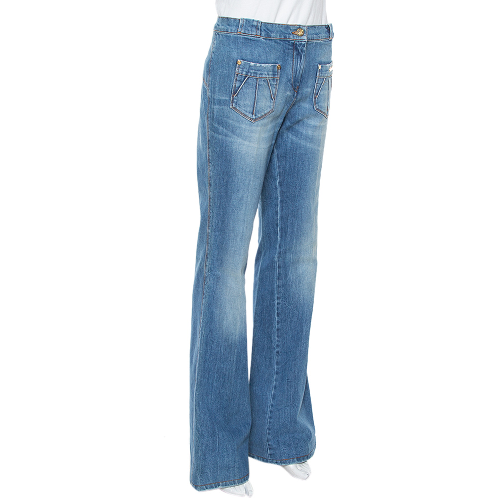 

Roberto Cavalli Blue Denim Braid Trim Flared Jeans